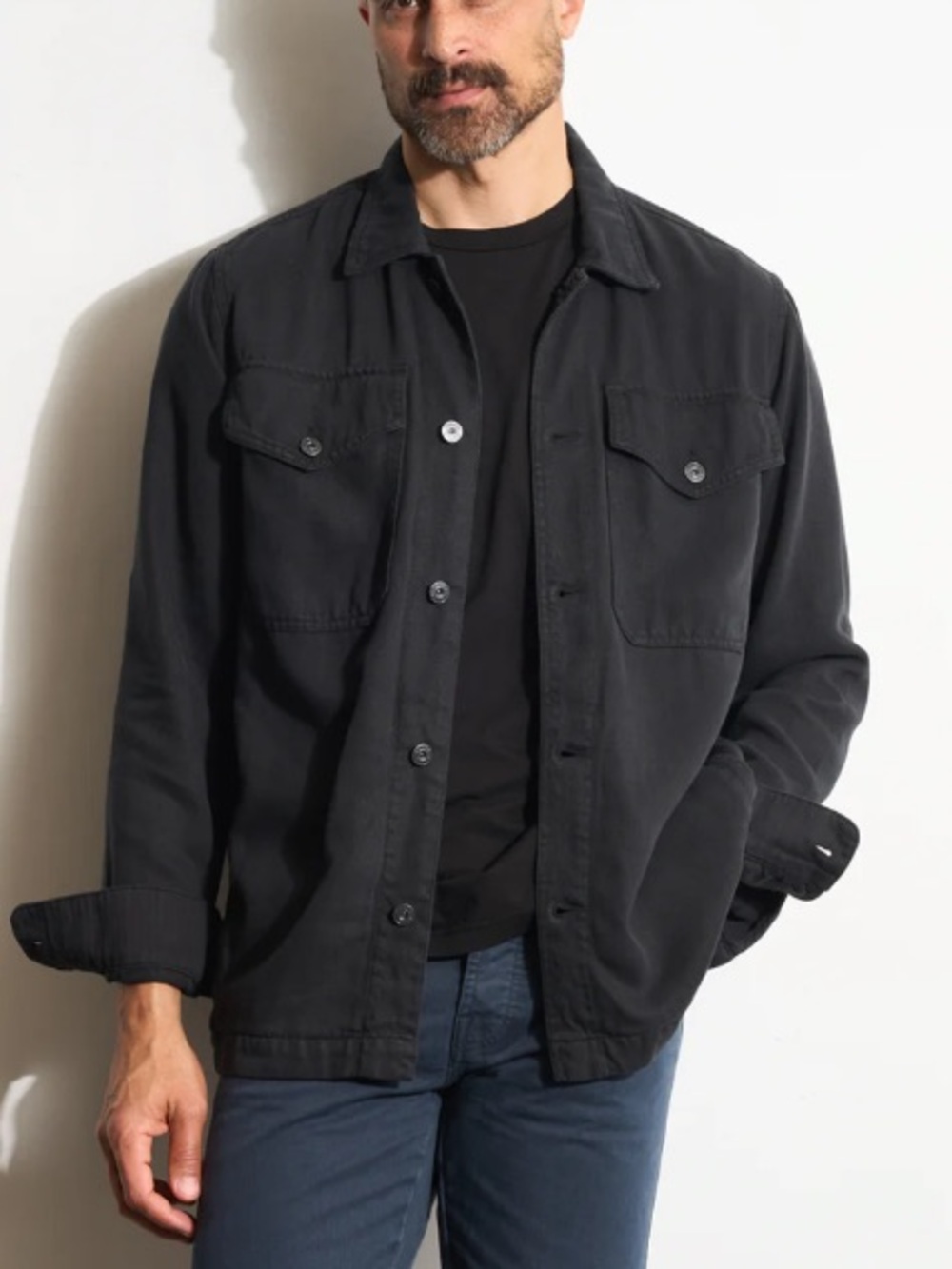 Rowan San Angelo Draped Denim Twill Jacket in Washed Black